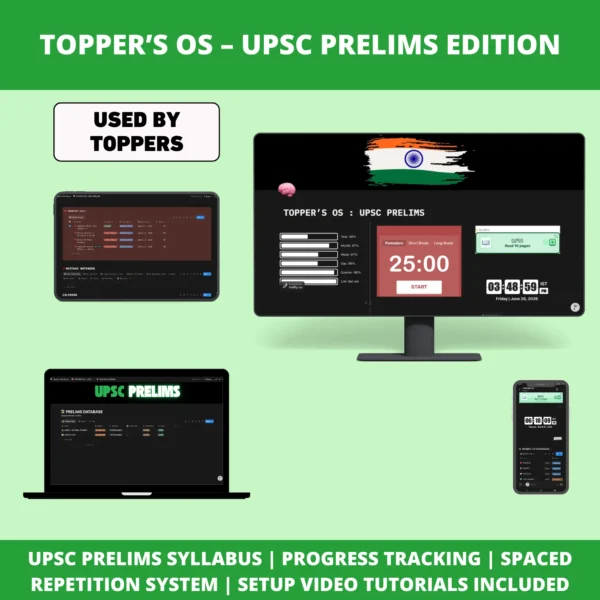 TOPPER'S OS – UPSC Prelims Edition | Official GS Paper I & CSAT Syllabus Pre-Loaded | Spaced Repetition + Progress Tracking + Mistake Notebook | Setup Video Tutorials Included