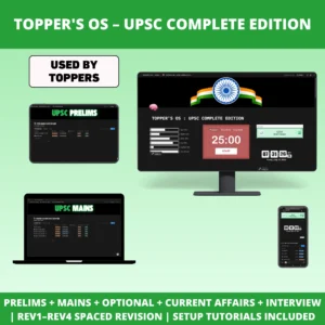 Topper's OS UPSC Complete Edition dashboard showing Prelims, Mains, Current Affairs, and daily progress tracking