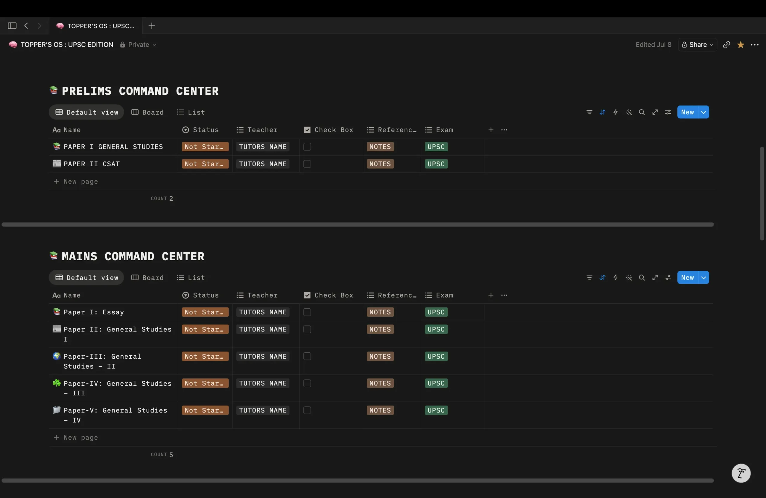 Prelims Command Center and Mains Command Center in Topper's OS, showing every UPSC paper organized in one dashboard