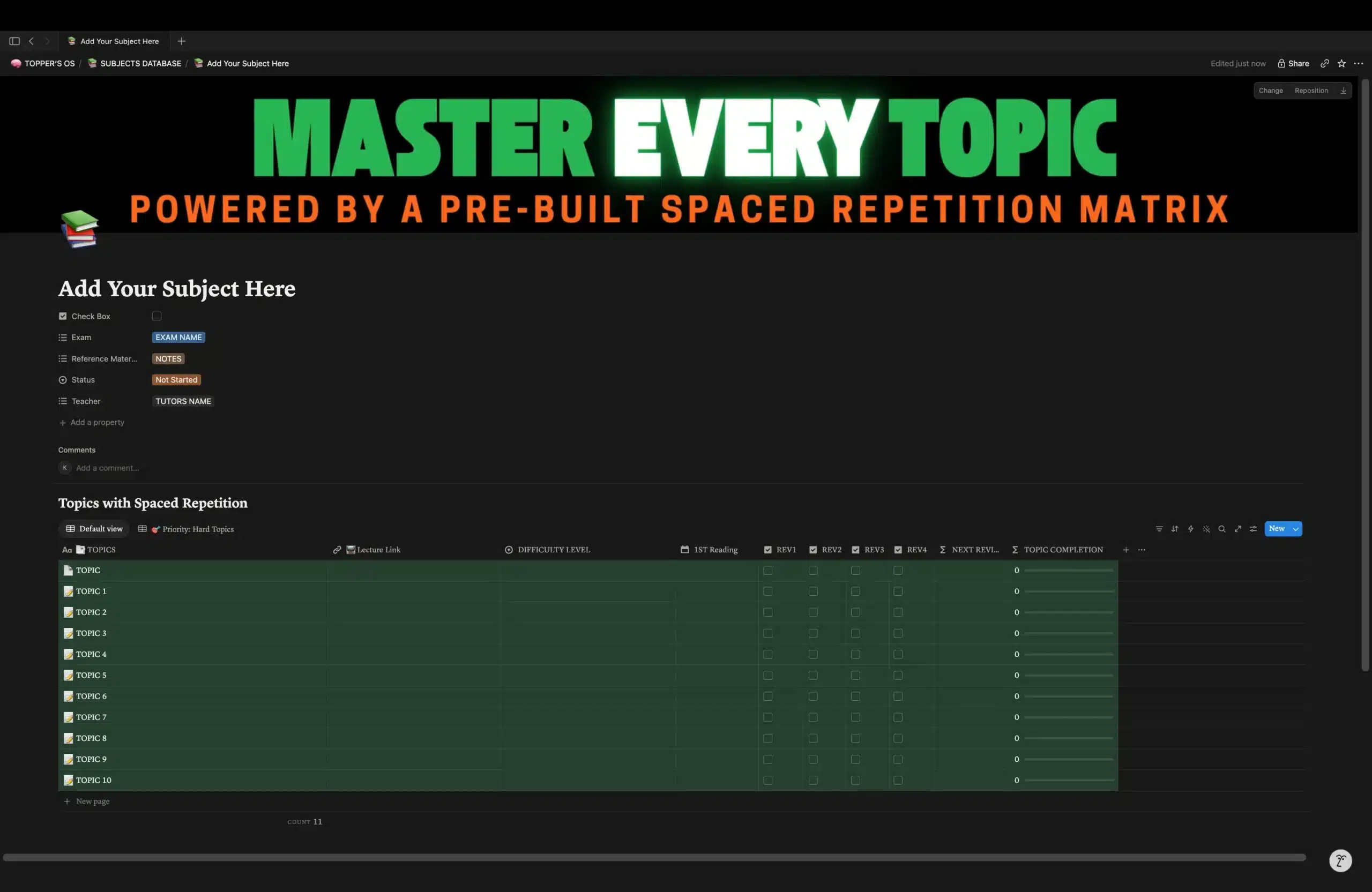 Spaced Repetition Matrix
