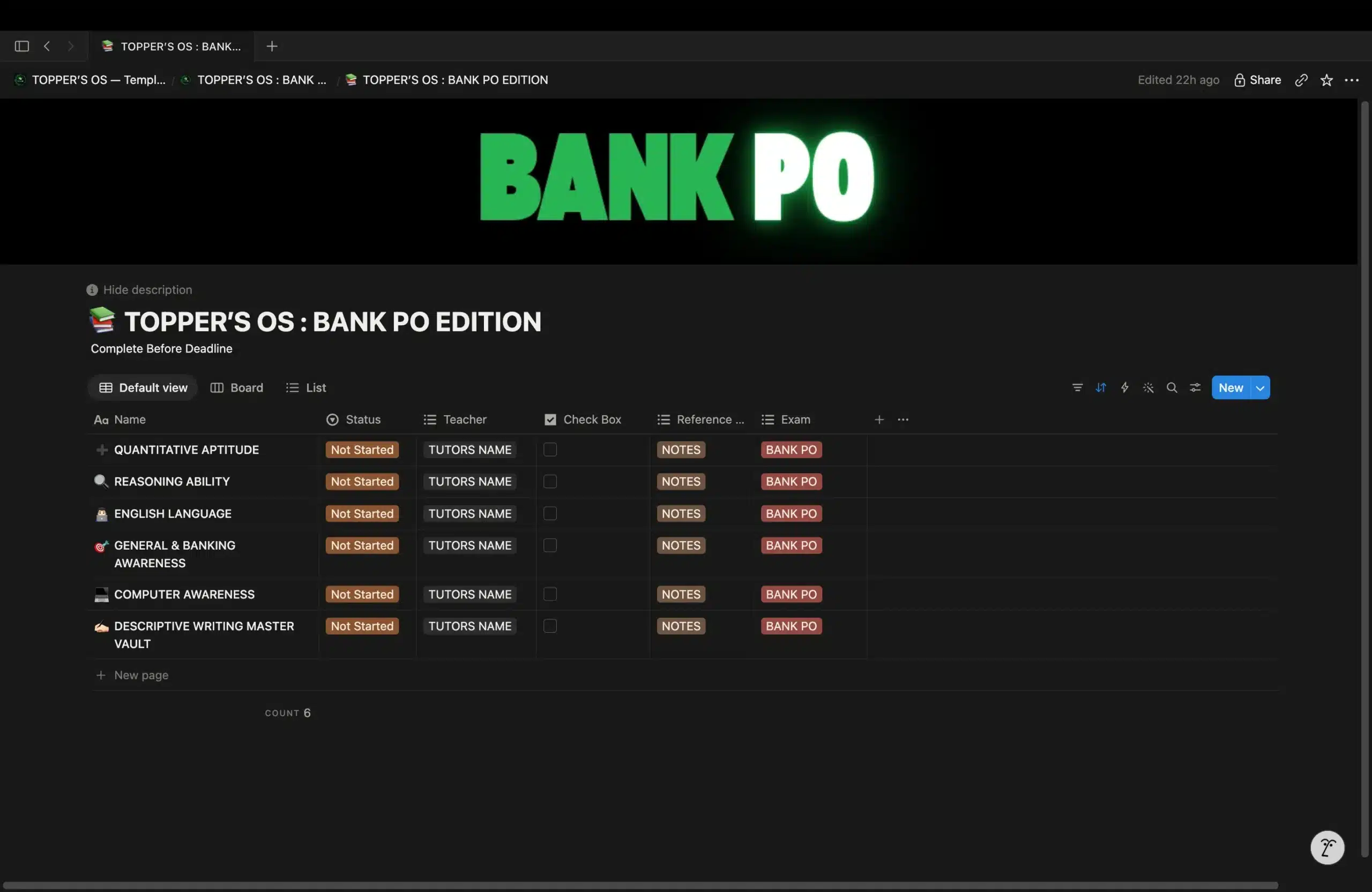 Bank PO Subjects Database Hub